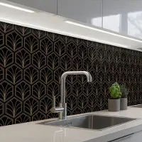 KitchenYeah Keuken achterwand 200x60 cm - Spatscherm zelfklevend Pijlvorm - Waaier - Goud - Muurbeschermer - Spatwand fornuis