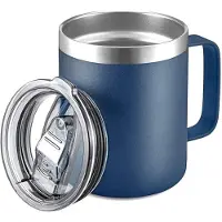 LONGZIMING -12oz Thermosbeker RVS Dubbelwandig – Lekvrije Reisbeker met Brede Drinkopening, Houdt Koffie & Thee Warm of Koud, Ideaal voor Werk, Thuis en Reizen