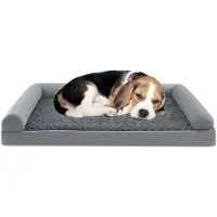 Costway Orthopedisch hondenbed, groot, hondenbank met hondenkussen, schuim, afneembare wasbare overtrek, verhoogde randen, hondenbank voor grote en middelgrote honden, grijs (XL-122 x 89 x 18 cm)
