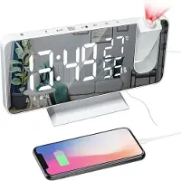 LONGZIMING -Digitale Projectieklok met 180° Draaibare Projector, USB Oplaadpoort, Dual Alarm, 12/24 Uur Formaat, Sluimerfunctie en Radio voor Slaapkamer - Wit