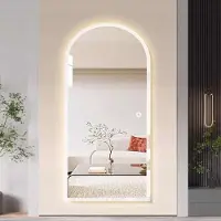 BES LED Passpiegel met LED Verlichting en Verwarming 100x180cm - Afimera Tuba - Randloos - Wandspiegel voor Woonkamer en Badkamer - Rondboog Vorm - Touch Bediening - Dimbaar - Aanpasbare Lichtkleur