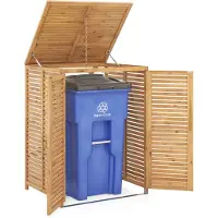 Costway Vuilniscontainerhuis van hout, voor vuilnisbak, 120 l, afvalcontainerbekleding voor vuilniscontainerbox, afvalcontainerbescherming met deur en deksel, opbergdoos voor vuilnisbakken,