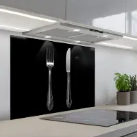 KitchenYeah Spatscherm 80x60 cm - Zelfklevende achterwand Vork - Mes - Zilver - Keuken muurbeschermer - Spatwand fornuis