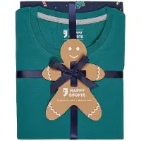 Happy Shorts Heren kerst pyjama set shirt + broek groen/donkerblauw gingerbread print