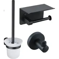 FortiFura Calvi Toiletset - toiletrolhouder - toiletborstel - handoekhaak - mat zwart SW1183055/SW639932/SW639936