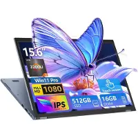 Ninkear 15.6" FHD IPS Touchscreen Laptop – 360° Flip 2-in-1 Convertible – AMD Ryzen 3 3200U – 16GB RAM – 512GB SSD – Windows 11 Pro – Dual-Band WiFi – Zilver