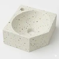 Ink Matrix Hoekfontein 27x27cm Composiet - Met Kraangat - Mat Multi Terrazzo - 8718835384814 - Vijfhoekig - Wastafels, Fonteinen, Hoekfonteinen