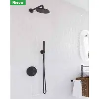 Ivy Aia Nexus Inbouw Regendoucheset 2-weg - 15cm Plafondbuis - 30cm Medium Hoofddouche - Glijstang - Satin Spray Handdouche - Zwart Chroom PVD - Messing - Kranen, Douchekranen, Douchesets, Inbouw