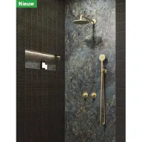 Ivy Aia Nexus Inbouw Regendoucheset Symmetry 2-weg - 40cm Wandarm - 25cm Medium Hoofddouche - Glijstang - 3-standen Handdouche - Geborsteld Nickel PVD - Kranen, Douchekranen, Douchesets, Inbouw