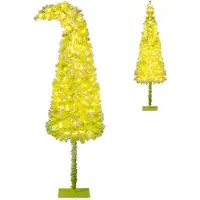 Costway Kunstkerstboom van 210 cm met verlichting en sneeuw, dennenboom met buigbare punt, warmwitte ledlampen en 8 modi, kerstboom voor thuis