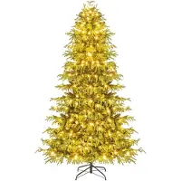 Costway Kunstkerstboom met verlichting, 210 cm, dennenboom met 370 warmwitte ledlampen, kerstboom, kunstboom Kerstmis, groen