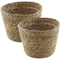 Van der leeden VD Leeden Planten of bloemen mand - 2x - rond - zeegras gevlochten - D22 x H18 cm - plantenmand - bloempot - bloemenmand