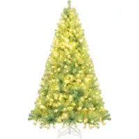 Costway Kunstkerstboom met verlichting, 225 cm, dennenboom met warmwitte ledlampen, 8 modi en metalen standaard, kerstboom, kunstboom voor thuis (fruitgroen)