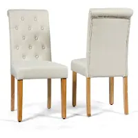 Costway Set van 2 eetkamerstoelen, keukenstoel met rubberen houten poten, gestoffeerde stoel met hoge rugleuning, bijzetstoel, accentstoelen, tot 150 kg belastbaar, voor eetkamer (beige)