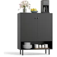 Costway Dressoir hout, commode met verstelbare planken en 2 deuren, dressoirkast, buffetkast, keukenkast, opbergkast voor eetkamer, woonkamer, keuken, modern, 75 x 35 x 95 cm (zwart)