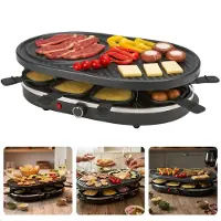 Cheqo Raclette Grill 8 Personen - Compacte Raclette Grill - Stalen Grillplaat - Antiaanbaklaag - PFAS-Vrij - Gourmet - Gourmetten - Anti-Slip Voetjes - Houten Spatels - Eenvoudig Te Reinigen