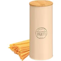 OTIX Pasta pot - Beige - voorraadpot - Pasta - Bewaardoos - metaal - met bamboe deksel VIRGO