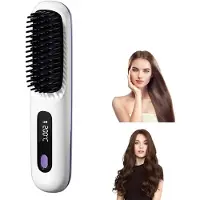LONGZIMING -Draadloze Glättborstel – Mini Haarglättungsborstel met LED Display, 3 Temperatuurstanden, Oplaadbare Straightener Brush voor Haar en Baard, Compact en Draagbaar, Wit