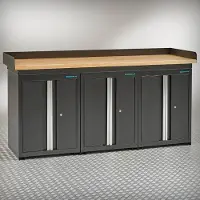 Datona Werkbank PRO eiken - 3 opbergkasten - 200 cm - Zwart