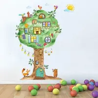 Tofok Muursticker - Deursticker - Kinderkamer - Babykamer - jongens & meisjes - Boom - natuur - dieren - bos
