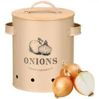 OTIX Uienpot - Beige - Uien - Bewaarpot - met Deksel - Bamboe - Voorraadpotten - Metaal - VIRGO
