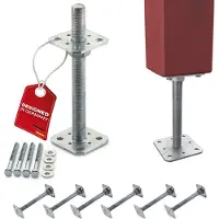 Sotech set van 6 paaldragers 80 x 80 x 250 mm draad M24 staal thermisch verzinkt anker in hoogte verstelbaar grondvoet om vast te schroeven weerbestendig