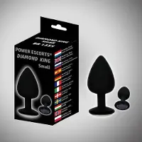 Power Escorts - Diamond King Plug Small - 7,2 x 3,2 cm - Zwart met zwarte steen - BR135S