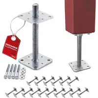 Sotech set van 16 paaldragers 110 x 110 x 250 mm schroefdraad M24 staal thermisch verzinkt grondplaat in hoogte verstelbare paalhouder om vast te schroeven weerbestendig