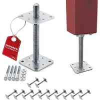 Sotech set van 12 paaldragers 110 x 110 x 250 mm schroefdraad M24 staal thermisch verzinkt draagvoet in hoogte verstelbare connector om vast te schroeven weerbestendig
