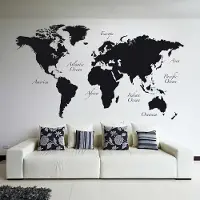 Crearreda – Muursticker – Wereldkaart – Zwart - (GROOT 240 x 140 cm)