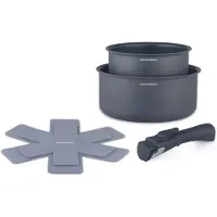 Arthur Martin Set of 2 saucepans - Suitable for all hobs including induction - - AM2984 - Non-stick - ? 16-20 cm + Removable handle - Matte gray