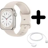 Strap-it Bandje geschikt voor Apple Watch bandje siliconen bandje (sterrenlicht) - Voor modellen: 42/44/45/49mm Incl. Oplader geschikt voor Apple Watch 1/2/3/4/5/6/7/8/9/Ultra - Oplaadkabel - Kabel