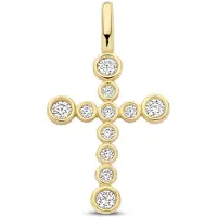 New Bling - 9NBG-0940 - 14K geelgouden hanger – kruisvorm – met zirkonia