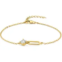 New Bling 9NB-1609 Zilveren Dames Armband met Witte Zirkonia - Gold Plated - 925 Sterling Zilver - Verstelbaar 15-18,5 cm
