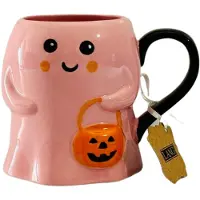 Lang Ghost mug Pink with pumpkin - halloween - spook mok - spookje - halloween mok - halloween decoratie - spookje roze
