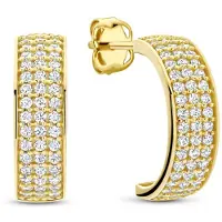 New Bling - 9NBG-0901 - 14K geelgouden Oorknoppen – C-Vorm met Zirkonia – Dames Oorbellen