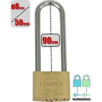 AMIG Hangslot Messing Ø8/50mm Extra Lange Beugel 90mm 2 Sleutels - Dubbel Slot Verschillend Zwaar