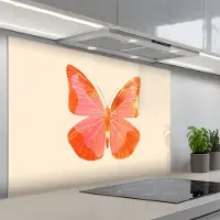KitchenYeah Spatscherm 120x80 cm - Zelfklevende achterwand Vlinder - Minimalistisch - Roze - Keuken muurbeschermer - Spatwand fornuis