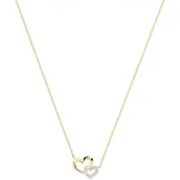 New Bling 9NBG-0957 14 Karaat Gouden Dames Ketting Dubbel Hart met Zirkonia - Verstelbaar 43-48 cm