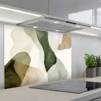 KitchenYeah Spatscherm 90x60 cm - Zelfklevende achterwand Japandi - Abstract - Groen - Keuken muurbeschermer - Spatwand fornuis