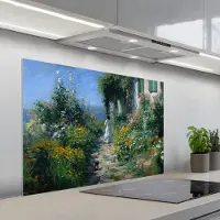 KitchenYeah Spatscherm 100x65 cm - Zelfklevende achterwand Kat - Vrouw - Bloemen - Huis - Keuken muurbeschermer - Spatwand fornuis