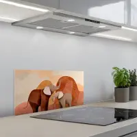 KitchenYeah Spatscherm 60x30 cm - Zelfklevende achterwand Olifanten - Oranje - Abstract - Keuken muurbeschermer - Spatwand fornuis
