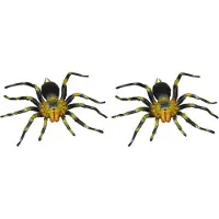 Ravensden 2x Kunststof geel met zwarte tarantula spinnen 16 cm - Spinnen insecten speelfiguren - Speelgoed voor kinderen