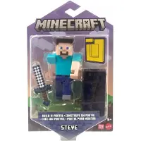 Mattel Minecraft Steve Actiefiguur, 3,25 inch, met 1 Build-a-Portal stuk & 1 Accessoire, Bouwspeelgoed