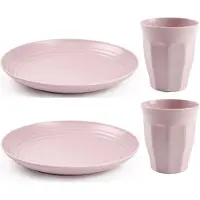 PlasticForte camping servies van kunststof - 4x dinerborden en 4x drinkbekers - roze - onbreekbaar
