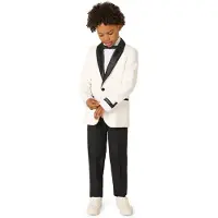Opposuits kostuum Pearly White wit/zwart Jongens Polyester Reverskraag - maat 98/104