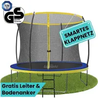 Zero Gravity trampoline Ø 305 cm – kindertrampoline met slim opvouwbaar veiligheidsnet – incl. ladder en grondankers – max. 120 kg - ronde tuintrampoline - Ultima 4 Fun Edition