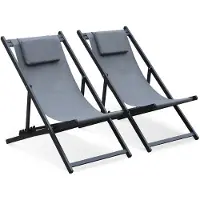 Sweeek Gaia - Set van 2 ligstoelen van aluminium en textilene, verstelbare rugleuning en hoofdsteun