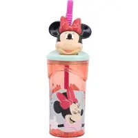 Stor Disney's Minnie Mouse Drinkbeker met rietje – 360 ml – Herbruikbaar – Met 3D-figuur – BPA-vrij – Tumbler voor kinderen vanaf 4 jaar – Transparant roze