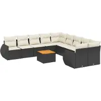 vidaXL 11-delige Loungeset met kussens poly rattan zwart